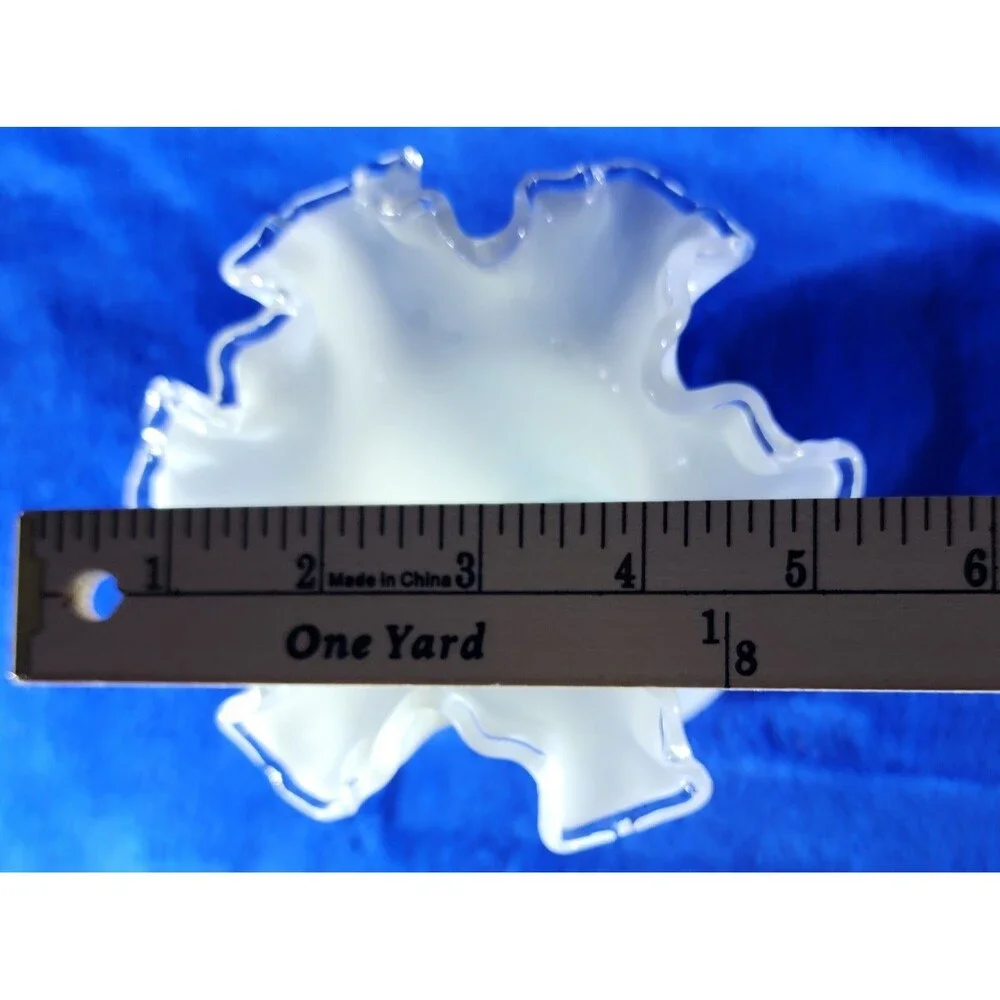 Vintage Fenton-Style Silver Crest Milk Glass Vase w/Clear Double Crimped Lip